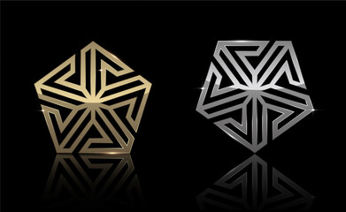 Gold and Silver Pentagon shape, Exclusive, Premium, Luxury, Creative Design, Vector and Illustration.