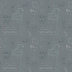 beautiful vintage seamless pattern with doodle objects, vector retro background