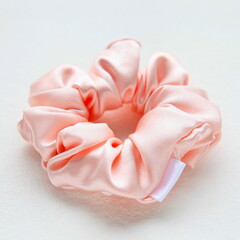 pink silk Scrunchy isolated on white background. Hairdressing tool of Colorful Elastic Hair Band,...