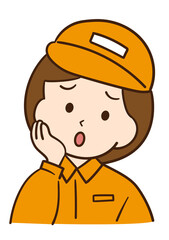 困っている作業着の女性