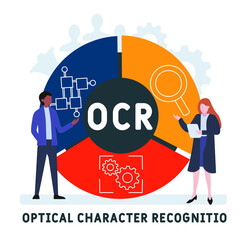 Flat design with people. OCR - 
Optical 
Character 
Recognition acronym. business concept background. Vector illustration for website banner, marketing materials, business presentation, online adverti