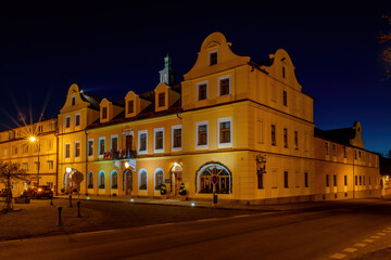 Fototapeta na wymiar Square at night - small town Chodova Plana (Kuttenplan) - Czech Republic