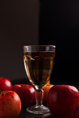 Glass goblet with apple juice
