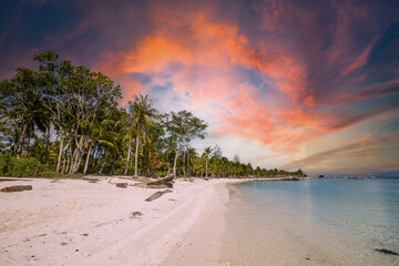 Beautiful sunset on the deserted and paradise island of Mantanani, Kota Kinabalu. Malaysia