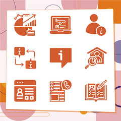 Simple set of 9 icons related to gathered