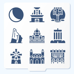 Simple set of 9 icons related to downtown