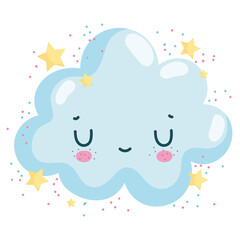 weather cute clouds with close eyes and stars cartoon