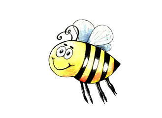 Funny bee in flight. The design can be used for children's t-shirts, on mugs, plates.