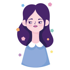 cute woman young profile character avatar in cartoon