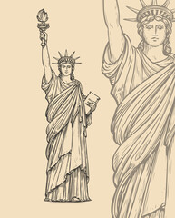 Statue of Liberty sketch. New York, USA symbol vintage vector illustration © ~ Bitter ~