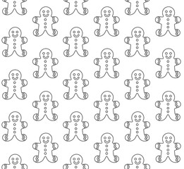 Vector seamless pattern of flat outline ginger bread isolated on white background