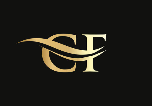 Minimal CF letters logo Modern Trendy with gold color. CF Logo design for business corporate sign
