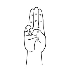 Sketch of Three fingers. Hand drawn vector illustration in line art style. Symbolic for support democracy.