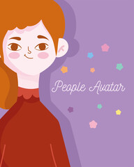 people avatar, young woman portrait in cartoon style