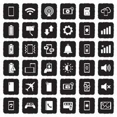 Mobile Phone Icons. Grunge Black Flat Design. Vector Illustration.
