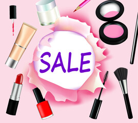 Cosmetics sale poster. vector illustration