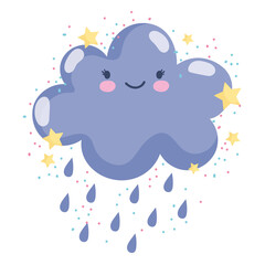weather cute cloud rainy sky stars decoration cartoon