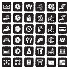 Money Icons. Grunge Black Flat Design. Vector Illustration.
