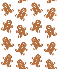 Vector seamless pattern of flat cartoon colored ginger bread isolated on white background