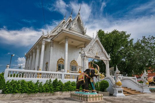 Chachoengsao / Thailand / September 4, 2020 : Wat Khlong Chao, With a large Buddha image The name of Luang Pho Thanjai.