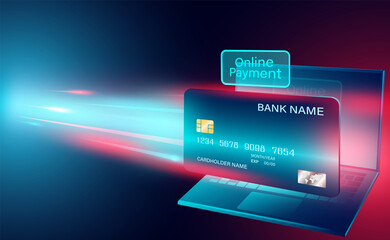 Modern online payment with credit card on computer laptop