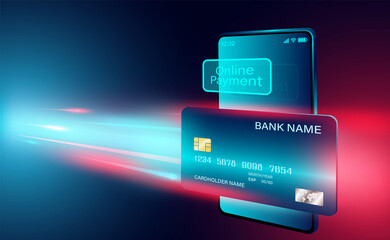 Modern online payment with credit card on smartphone
