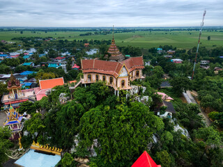 Lopburi, Thailand - October 9,2020 : Wat Khao Samo Khon, Photograph of cityscape view of the old...