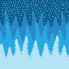 Obraz premium Vector flat colored winter spruce tree forest with snow isolated on white background