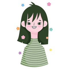 cute girl smiling portrait character avatar in cartoon