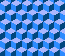 Vector seamless pattern of blue 3d isometric sacred geometry grid graphic deco hexagon