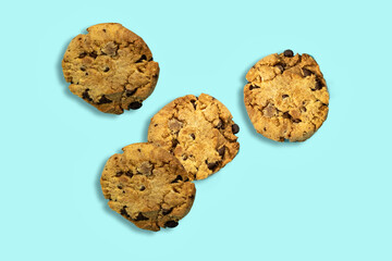 Chocolate Chip Cookies isolated on blue background