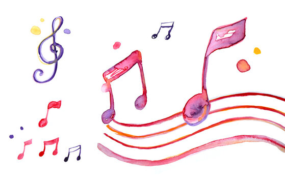 Illustration  watercolor pink musical note sheet music music theory
