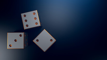 Casino dice on a blue background. Gambling. 3d rendering.