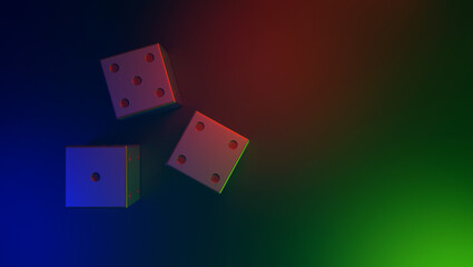 Casino dice on a blue background. Gambling. 3d rendering.