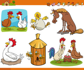 cartoon funny farm animal comic characters set