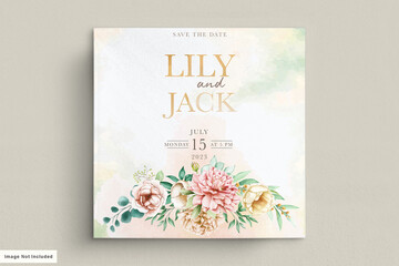 peonies wedding invitation card set