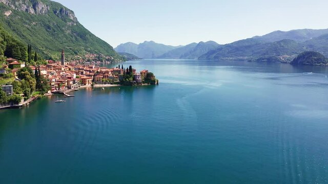 Aerial 4K - view of Varenna, Lake Como, Italy