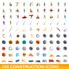 Fototapeta na wymiar 100 construction icons set. Cartoon illustration of 100 construction icons vector set isolated on white background