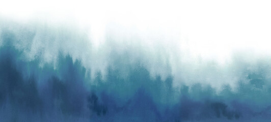 Blue Watercolour Background. Painted abstract gradient in grunge style. Water color illustration on white space.