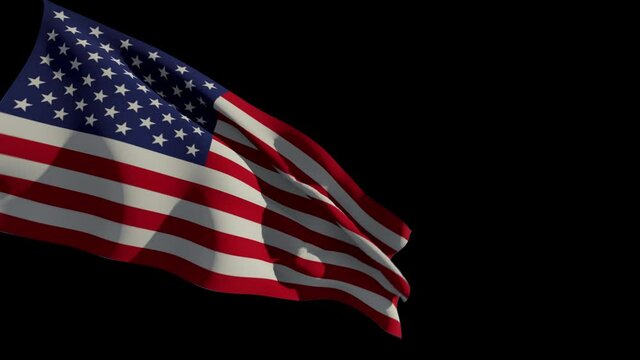 US flag waving against black background, Alpha Channel attached
