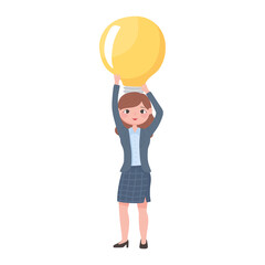 business woman character with light bulb, problem solving