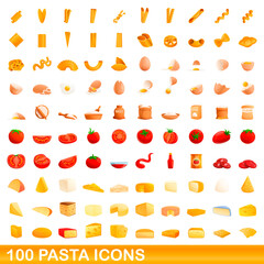 100 pasta icons set. Cartoon illustration of 100 pasta icons vector set isolated on white background