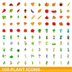 100 plant icons set. Cartoon illustration of 100 plant icons vector set isolated on white background
