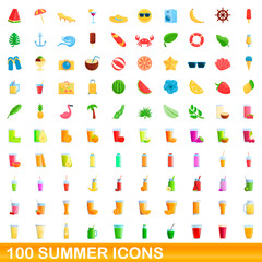 100 summer icons set. Cartoon illustration of 100 summer icons vector set isolated on white background