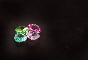 Jewel or gems on black shine color, Collection of many different natural gemstones