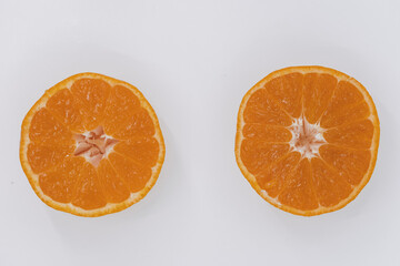 tangerine or mandarin isolated on white background. Top view. Flat lay
