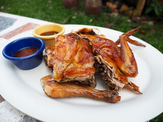 Hot grilled chicken on a plate