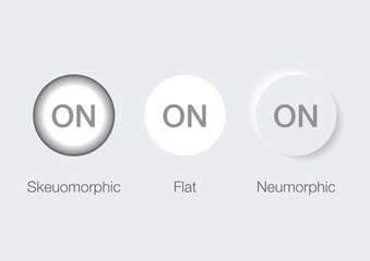 Comparison of different design styles, skeuomorphism, flat and neumorphism with examples