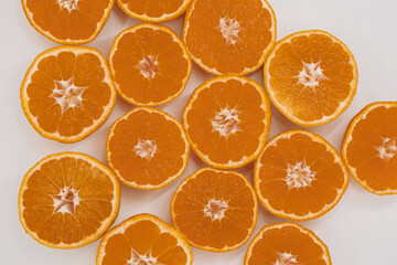 tangerine or mandarin isolated on white background. Top view. Flat lay