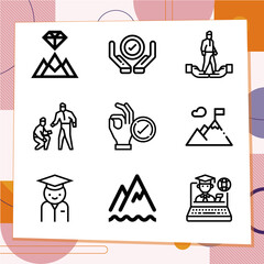 Simple set of 9 icons related to reaching